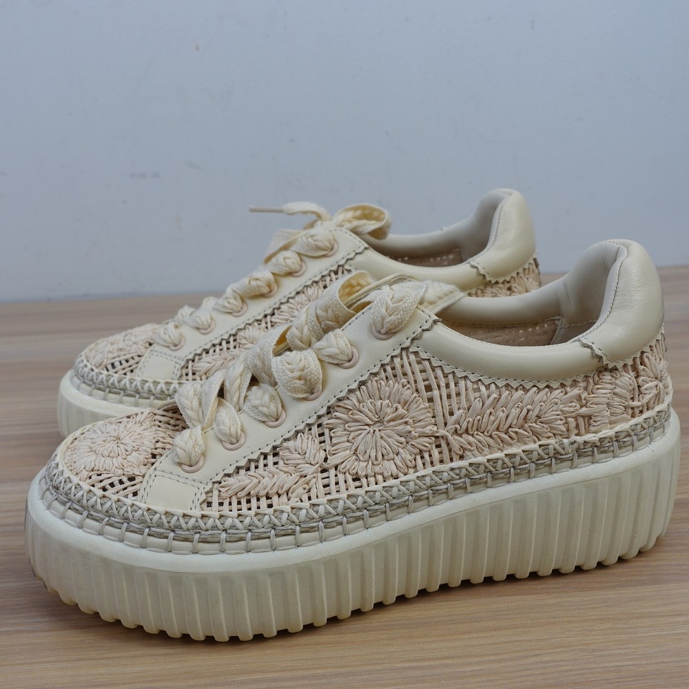 Dolce Vita Oatmilk Raffia Platform Sneakers 6 Boho Cottagecore Floral Rope Laces